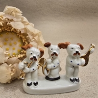 trompet-sax-banjo-spillende-hunde-porcelæn-hvide-brunt-gammel-figurgruppe